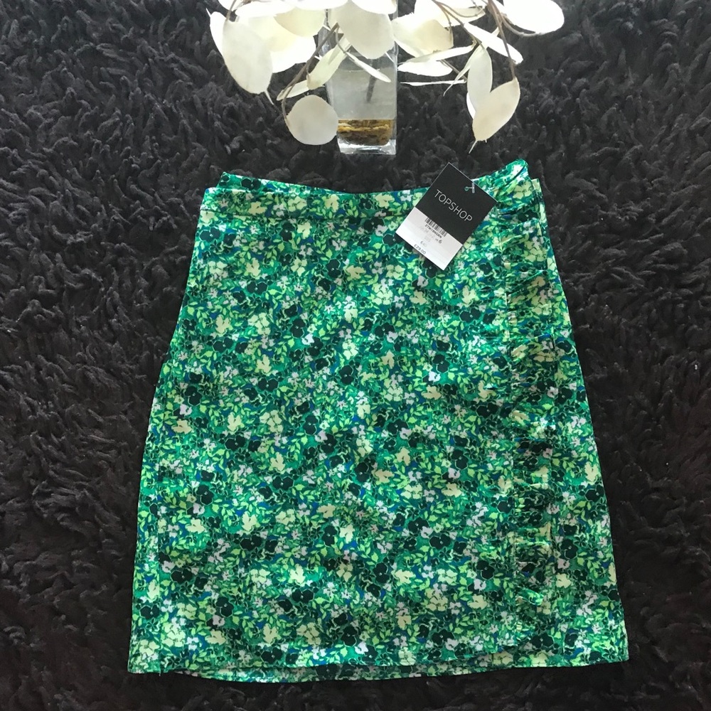 Topshop Green Floral Sequin Mini Skirt